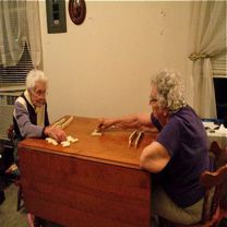 The Grandma's playing Chicken Foot (Dominoes)